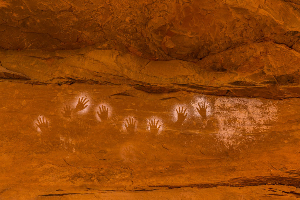 Negative handprints in Fish Canyon, Bears Ears National Monument, Utah